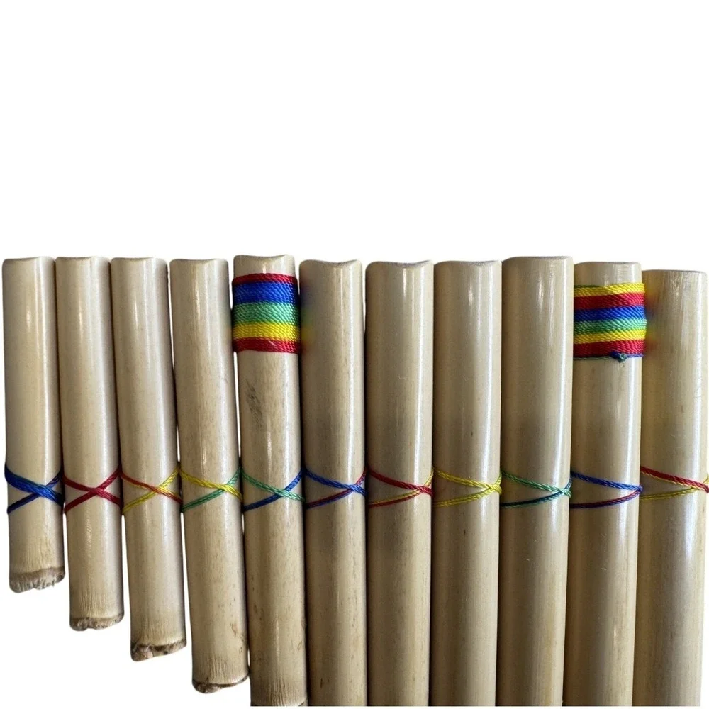 Handcrafted Bamboo Pan Flute 10 Pipe Natural Wood Wind Instrument Rainbow Wrap